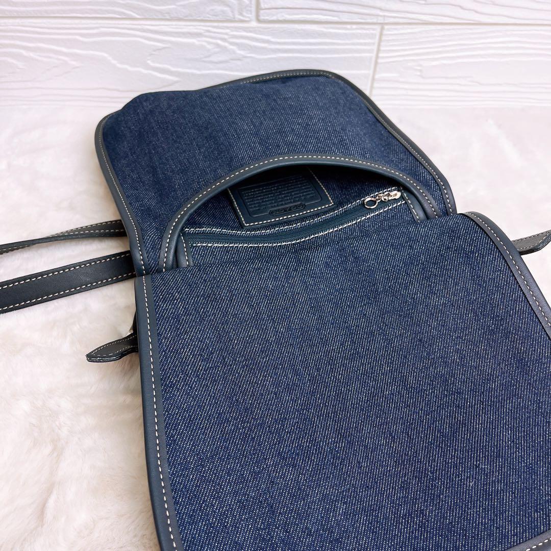 未使用☆COACHコーチ ショルダーバッグ デニムブルー キャンバスチャーム付.