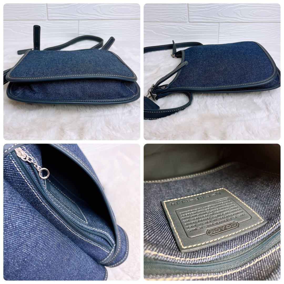 未使用☆COACHコーチ ショルダーバッグ デニムブルー キャンバスチャーム付.