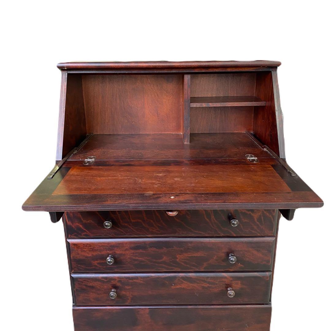 ダークブラウン えぞ民芸木製家具 ライティングビューロー　中古品