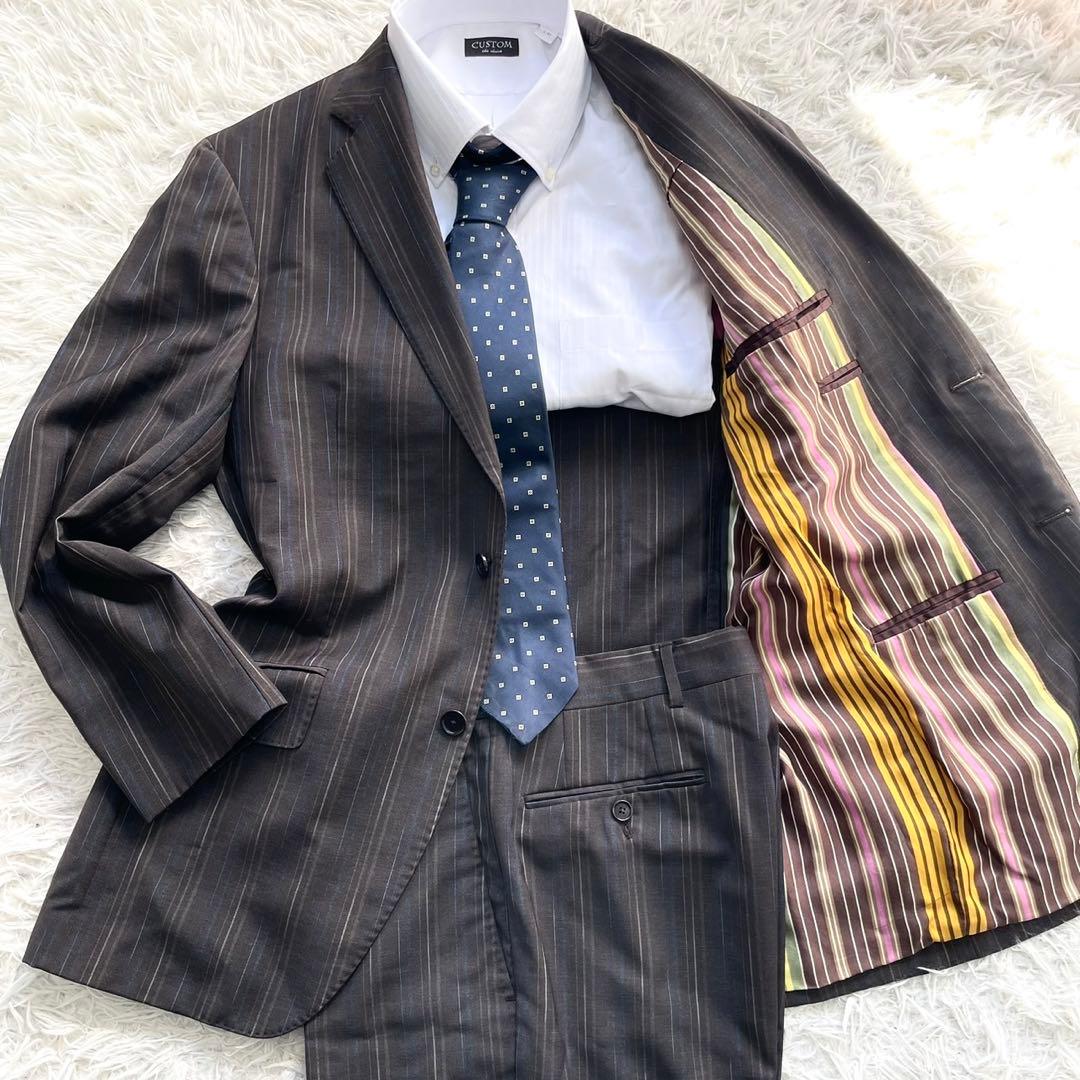 美品 ETRO スーツ セットアップ ストライプ マルチカラー ブラウン メンズ