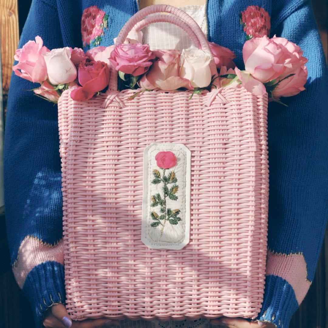 RURU MARY'S ルルメリー 手刺繍のかごバッグ ピンク