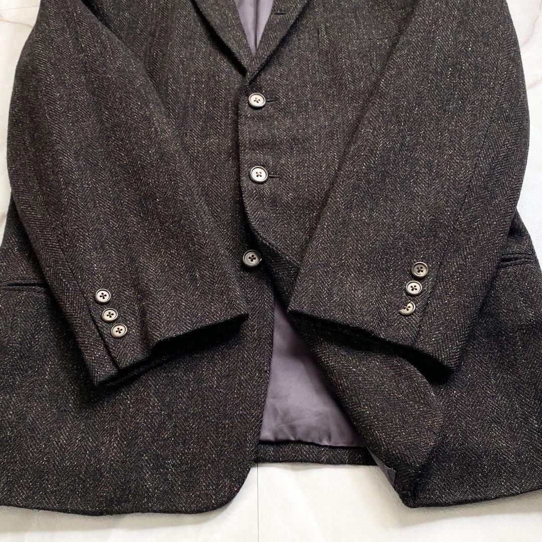 B15596 80s ワイズフォーメン　ヘリンボーンツイード3Bジャケット茶系M