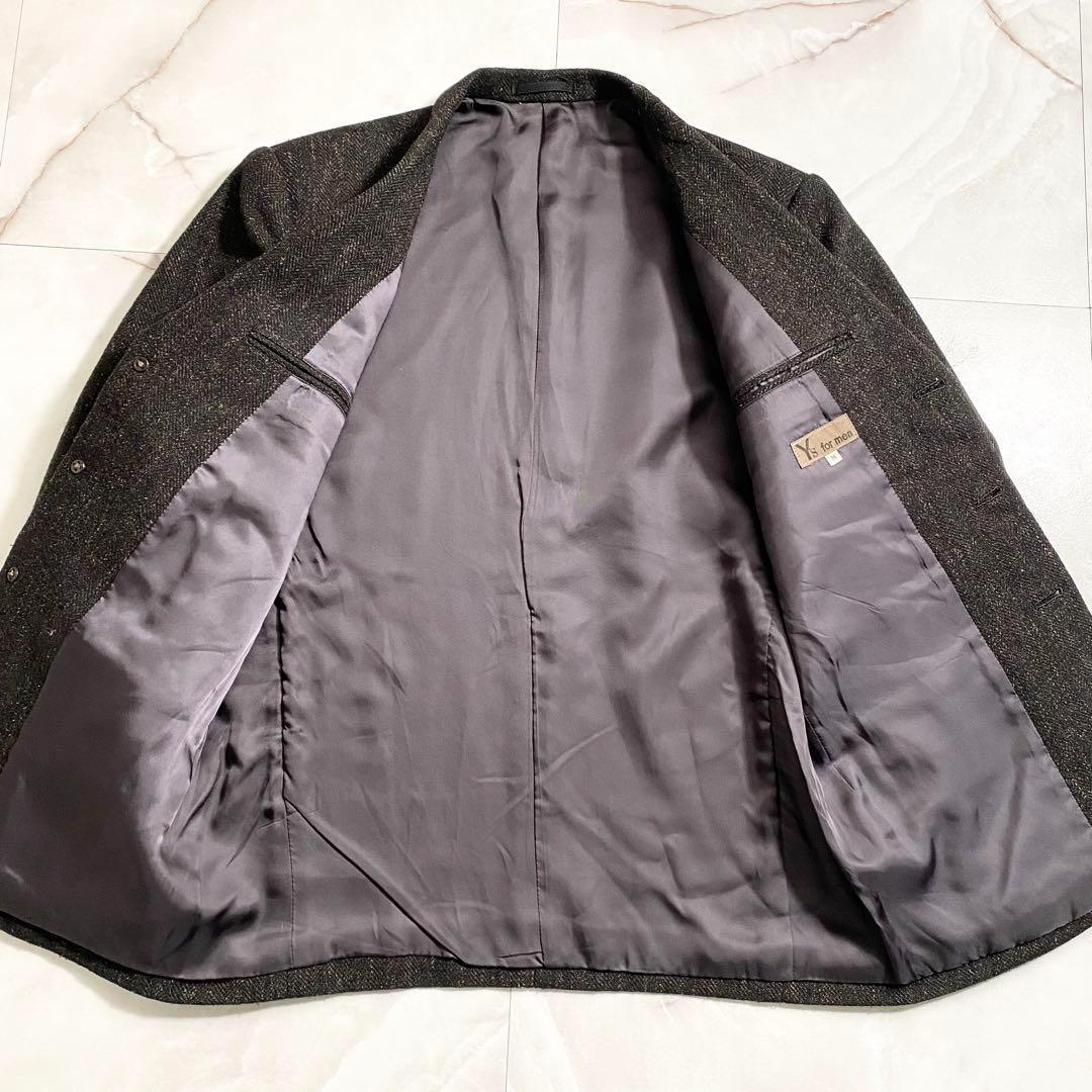 B15596 80s ワイズフォーメン　ヘリンボーンツイード3Bジャケット茶系M