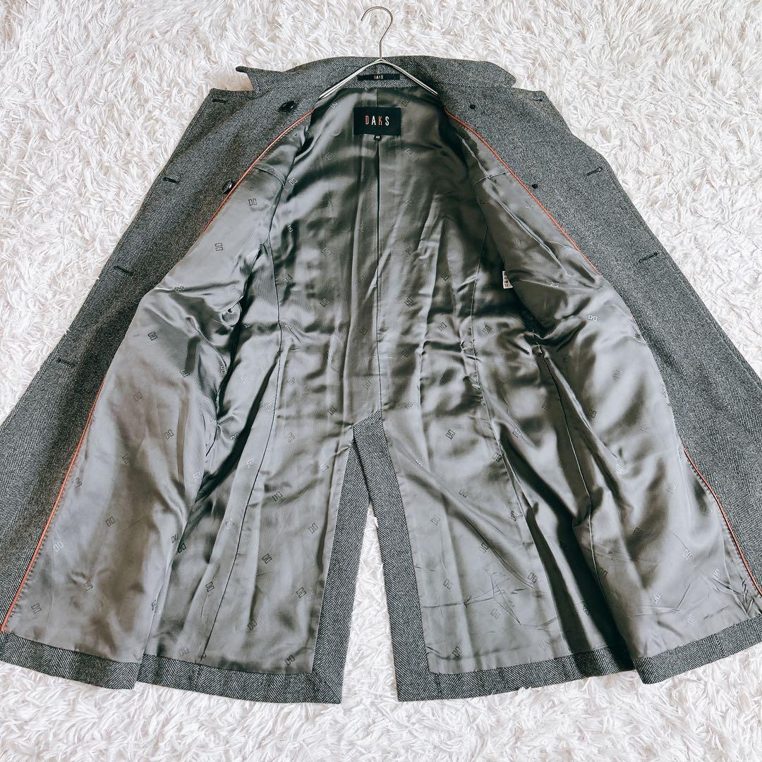 美品⁂ダックス⁂ミドル丈コート　ウールカシミヤ　ヘリンボーン　大きいサイズ　XL