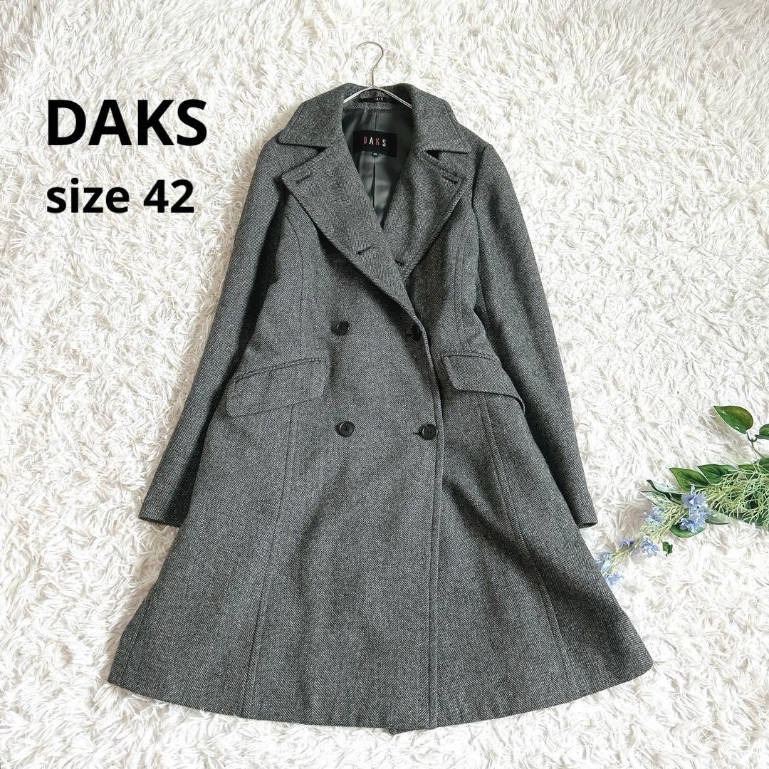 美品⁂ダックス⁂ミドル丈コート　ウールカシミヤ　ヘリンボーン　大きいサイズ　XL