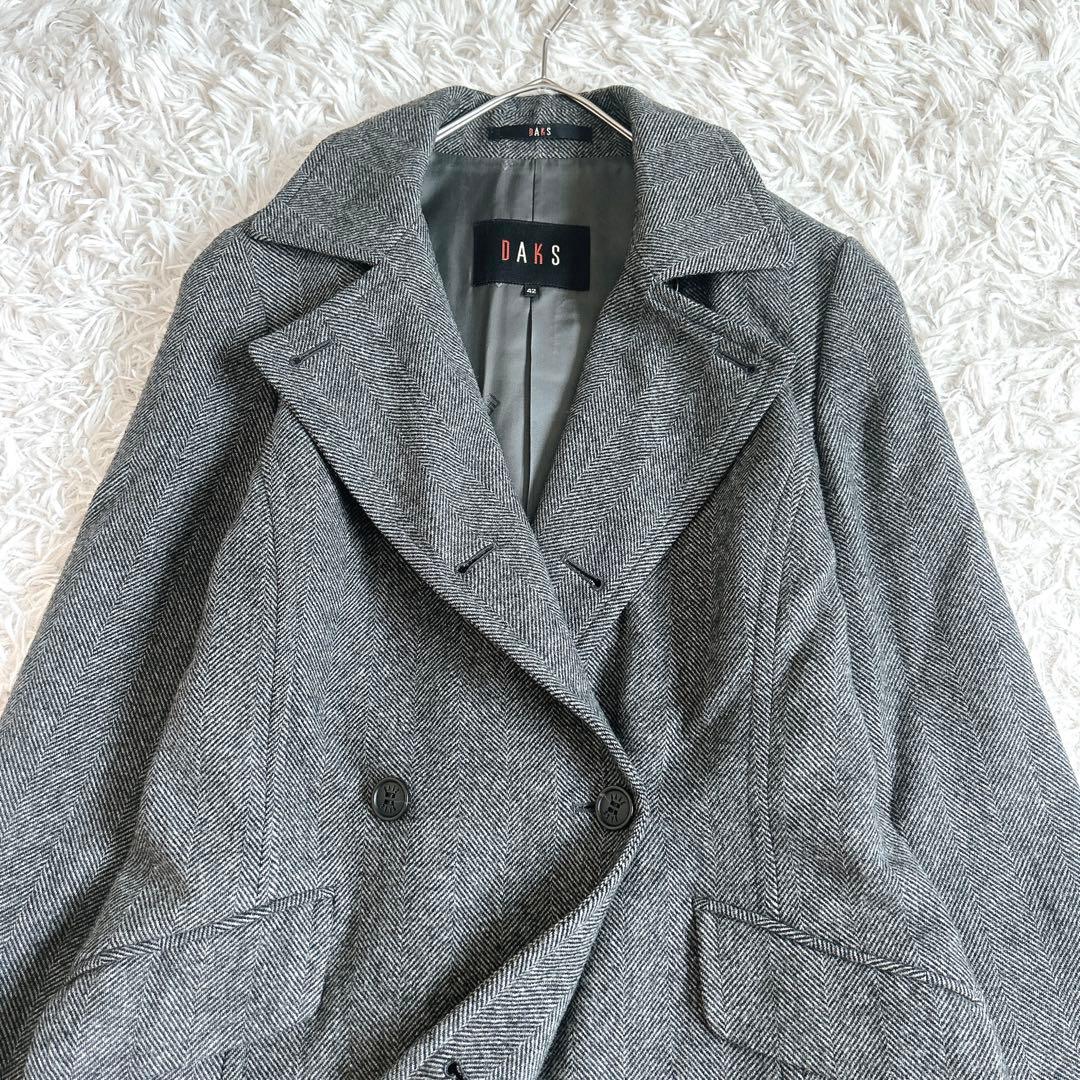 美品⁂ダックス⁂ミドル丈コート　ウールカシミヤ　ヘリンボーン　大きいサイズ　XL