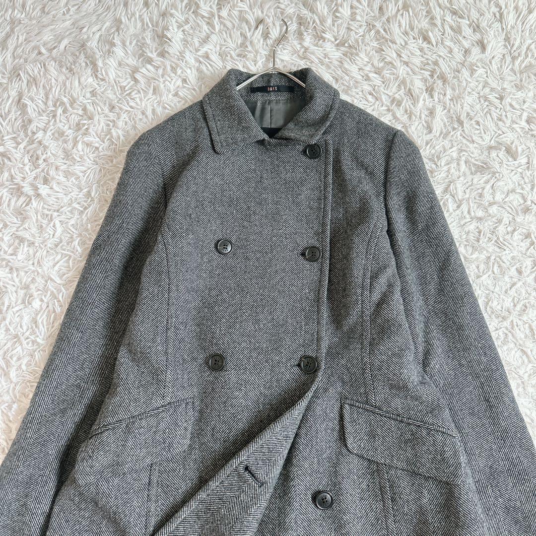 美品⁂ダックス⁂ミドル丈コート　ウールカシミヤ　ヘリンボーン　大きいサイズ　XL