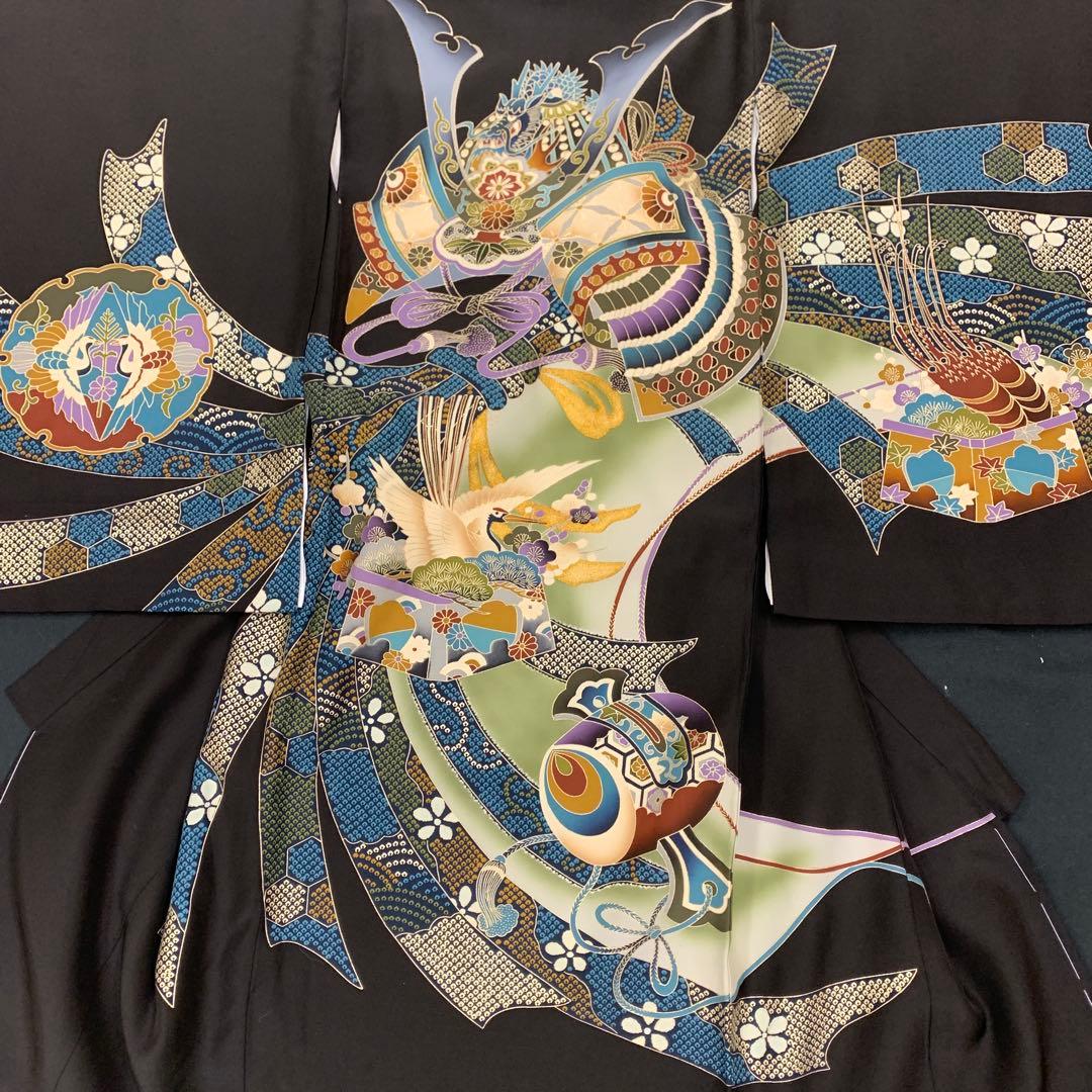 新品正絹産着祝着京友禅伝統工芸、本金、特選大将龍兜と祝い大王小槌大熨斗古典文