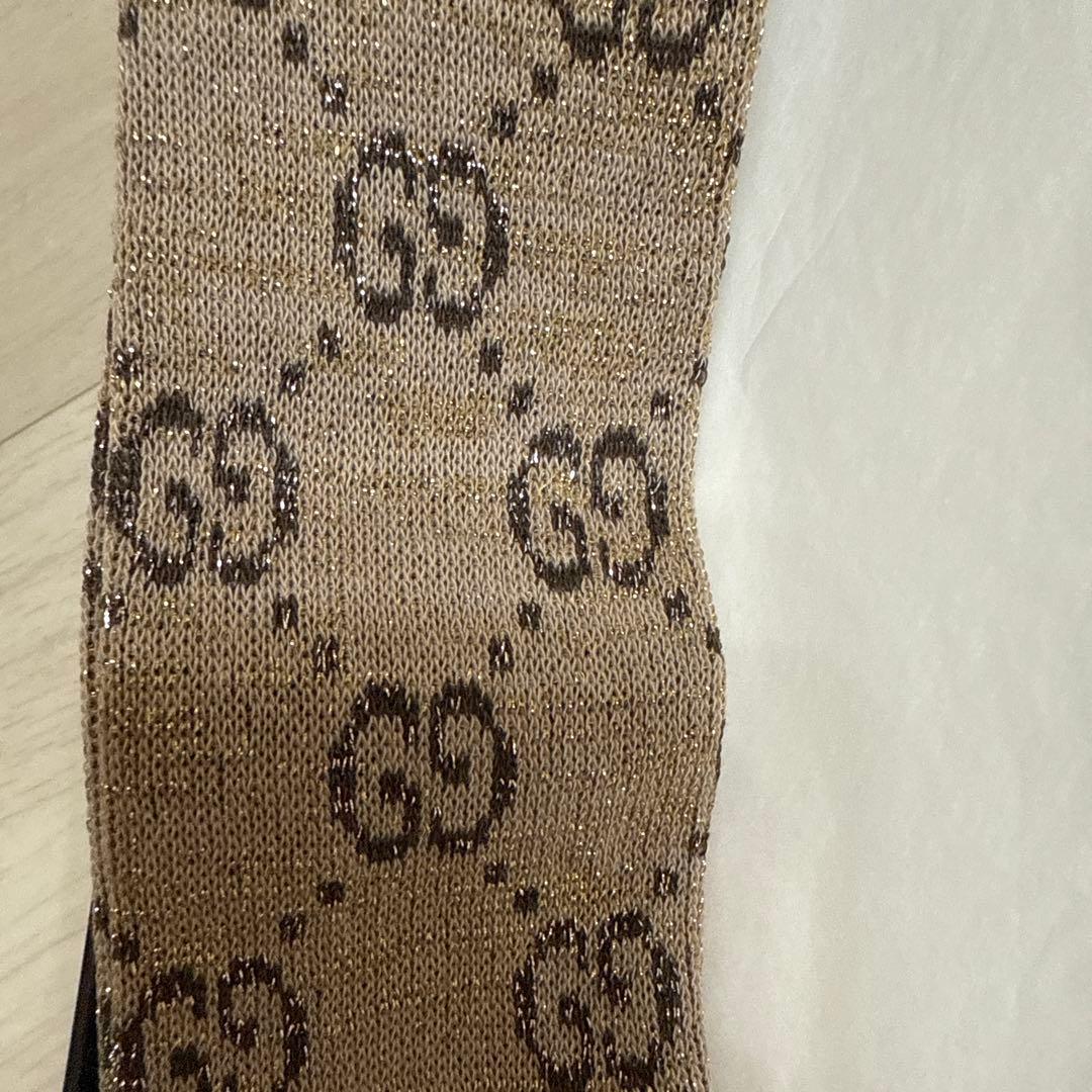 GUCCI 靴下　ソックス　M 総柄GG ロゴ　ラメ　箱付