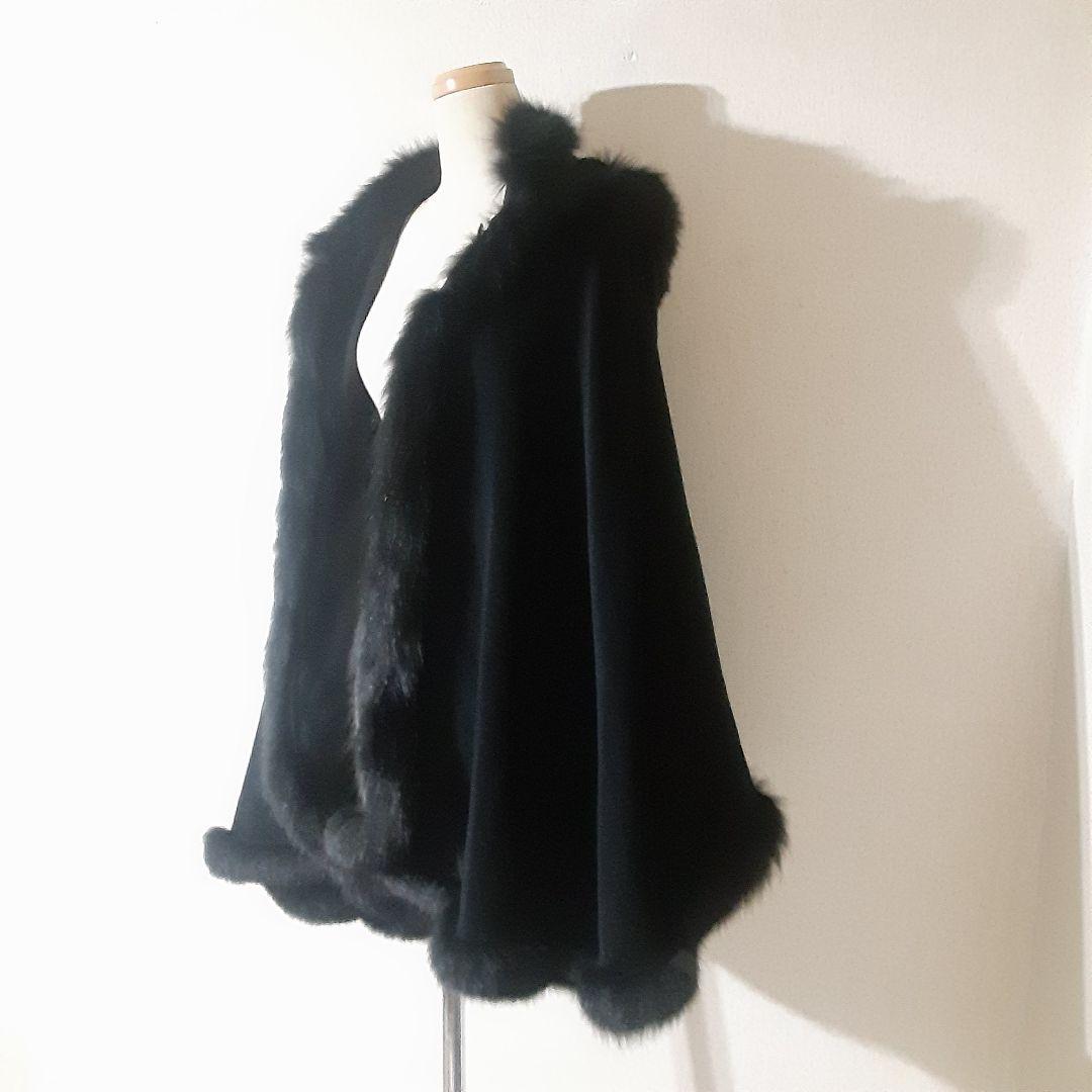 ロブアート　極美品　アンゴラ　リアルファー　フード付きケープコート　黒　日本製