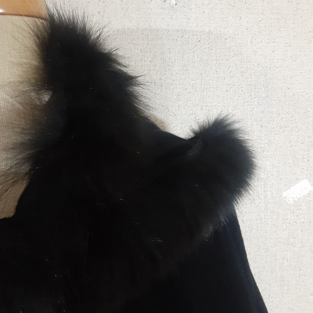 ロブアート　極美品　アンゴラ　リアルファー　フード付きケープコート　黒　日本製