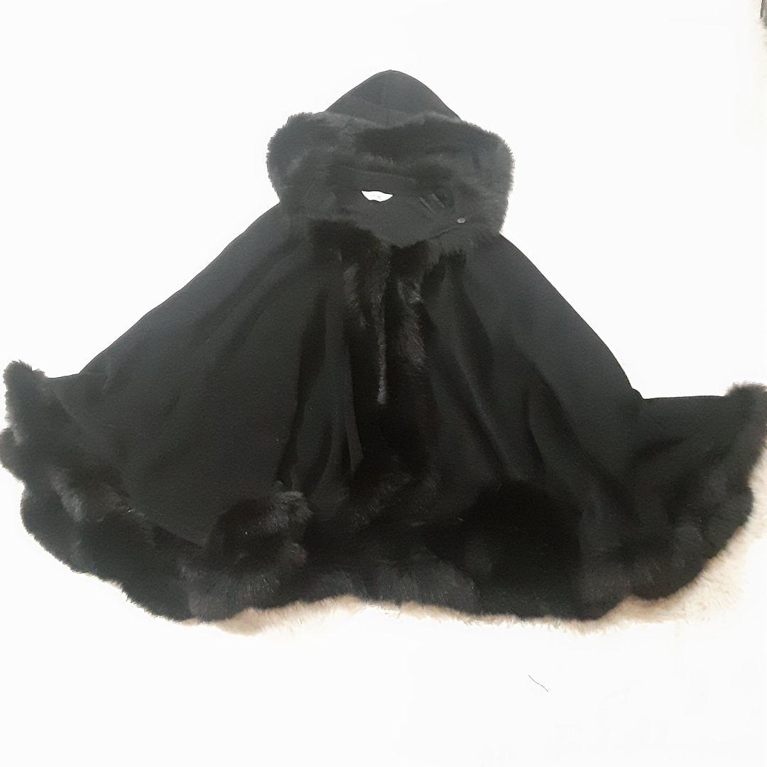 ロブアート　極美品　アンゴラ　リアルファー　フード付きケープコート　黒　日本製