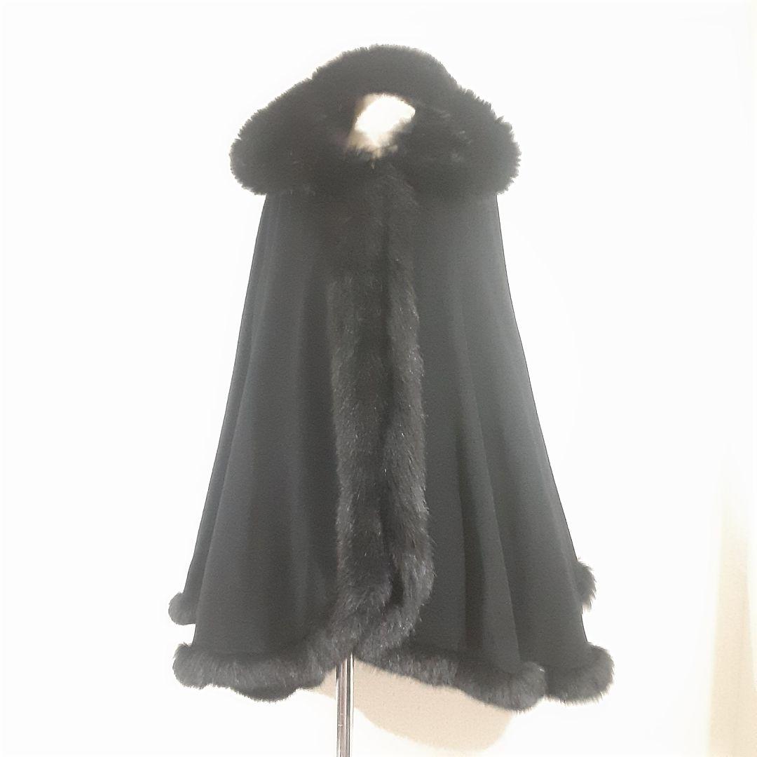 ロブアート　極美品　アンゴラ　リアルファー　フード付きケープコート　黒　日本製