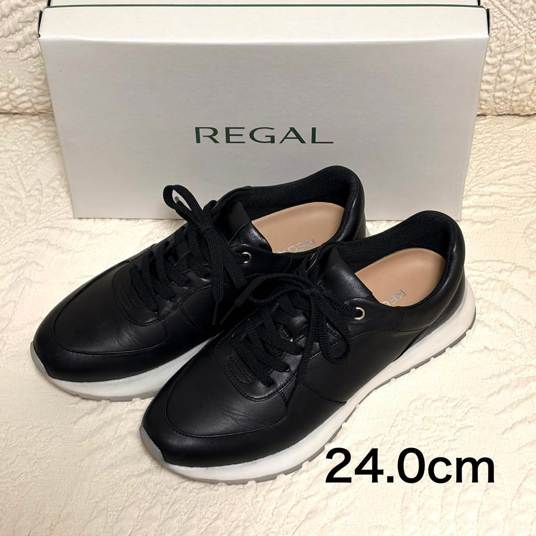 美品 REGAL 軽量レザースニーカー 24.0cm ブラック 箱あり