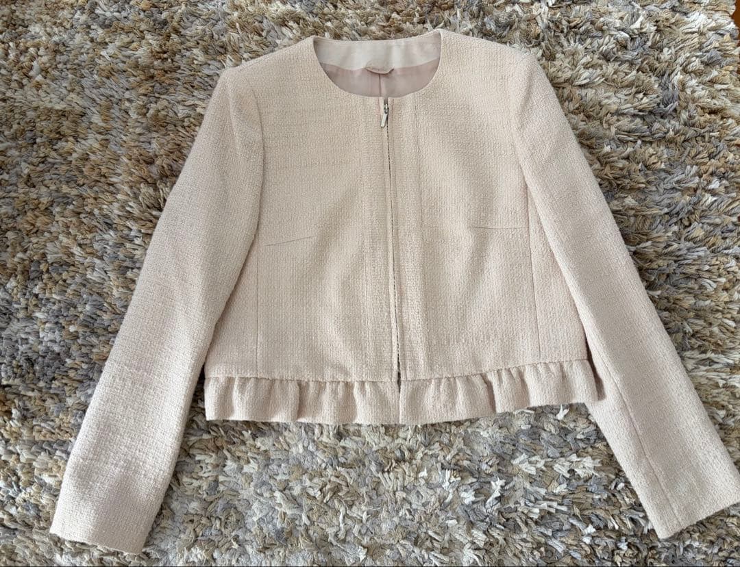 ANAYIピンクノーカラージャケットフリル裾38アナイ