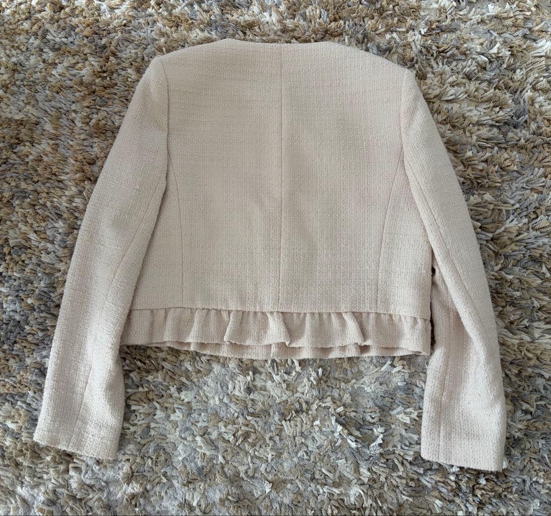 ANAYIピンクノーカラージャケットフリル裾38アナイ