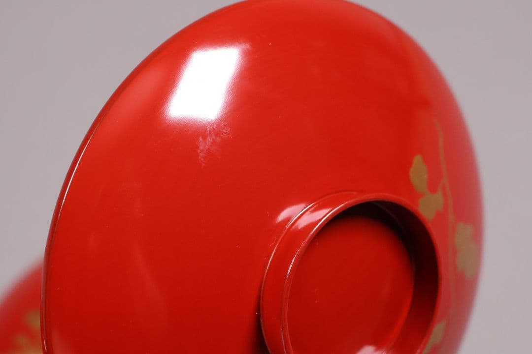 【MA776】時代木製漆器 桐鳳凰・菊 金蒔絵 朱塗 引盃 五客 木製漆器 小皿