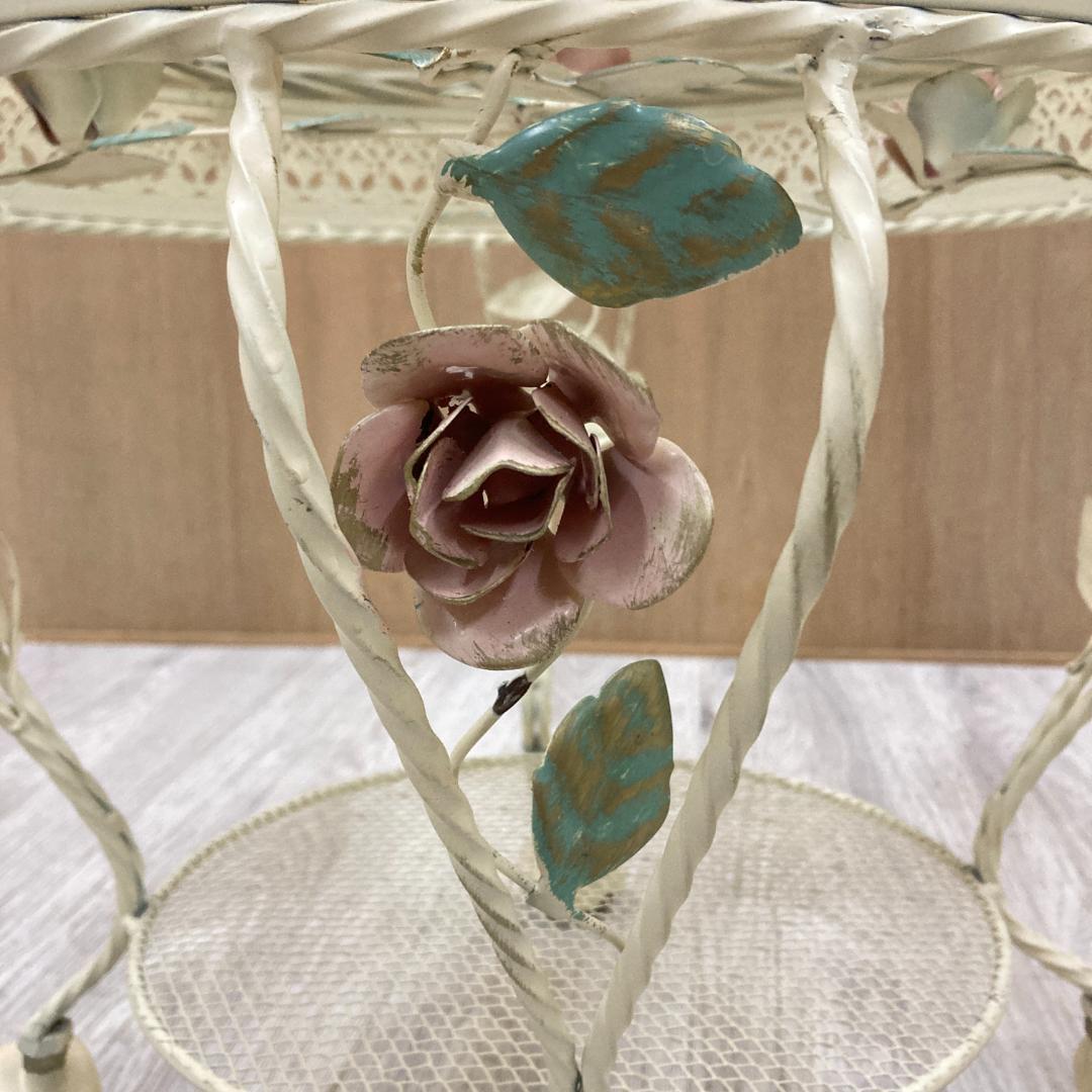 アンティーク調　薔薇　サイドテーブル　ガラステーブル