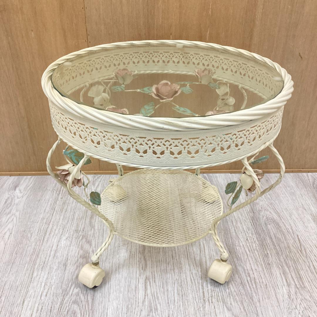 アンティーク調　薔薇　サイドテーブル　ガラステーブル