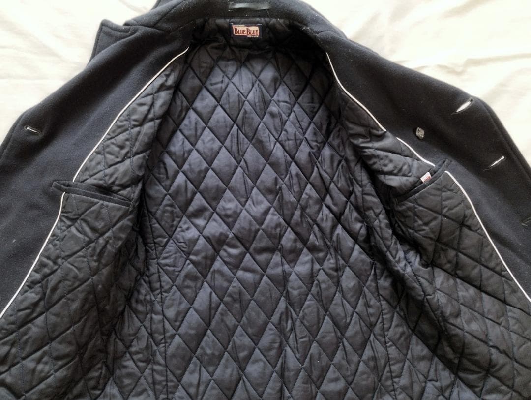 希少カシミヤ混 ブルーブルー ピーコート M ハリウッドランチマーケット