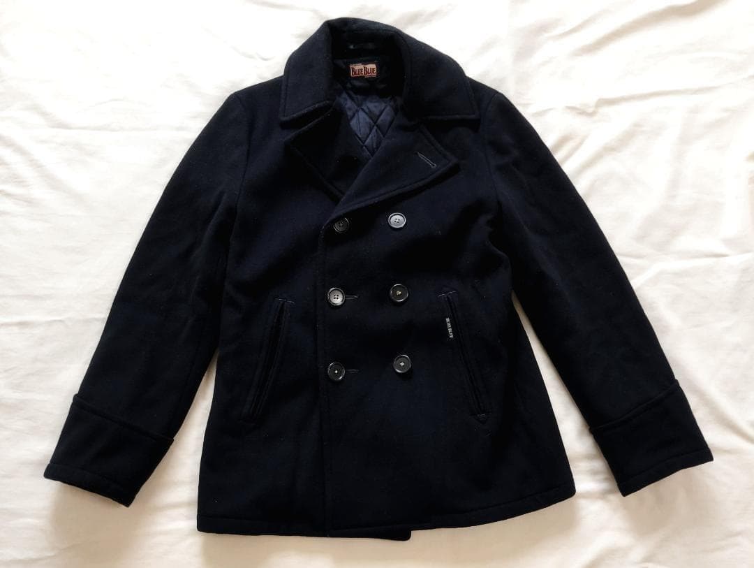 希少カシミヤ混 ブルーブルー ピーコート M ハリウッドランチマーケット