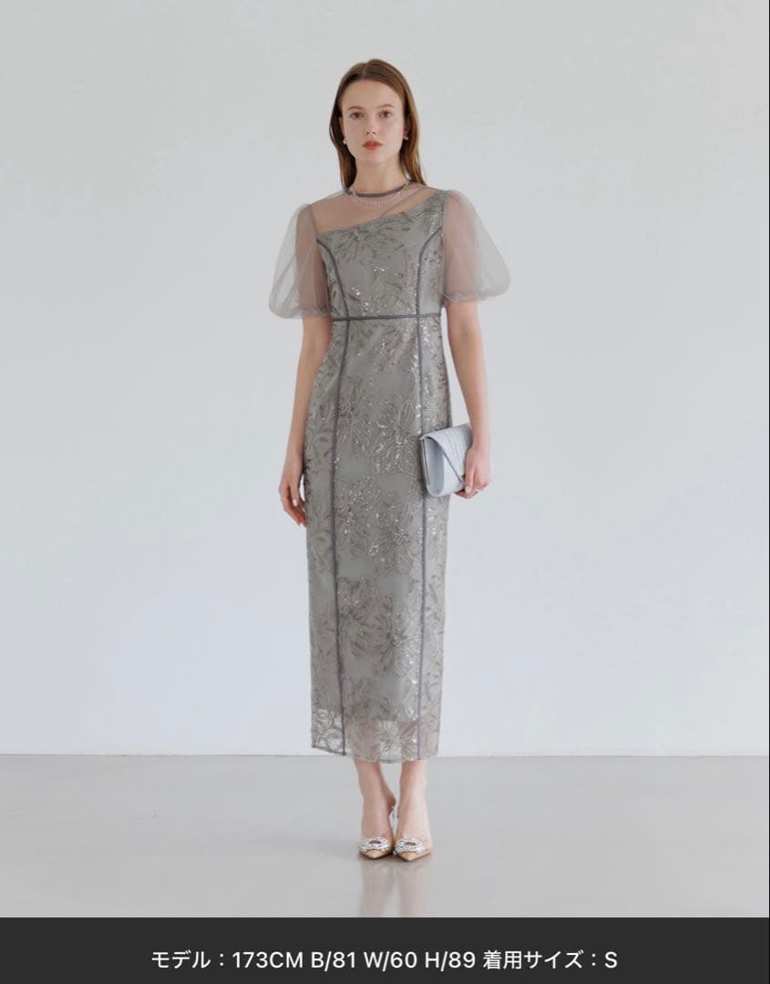 【LEJA】アシンメトリーシアーフラワードレスワンピース パーティードレス