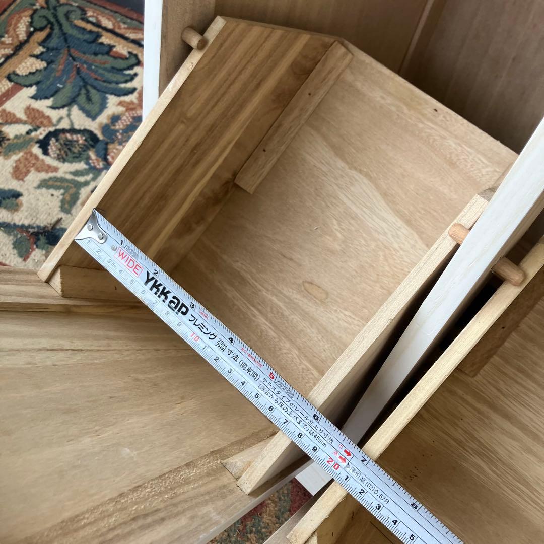 北欧レトロ 3分別 タイル張り 木製ダストボックス ゴミ箱 キッチンワゴン