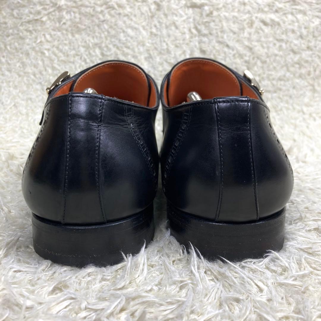 『美品』Santoni ダブルモンクストラップ ストレートチップ メダリオン　黒