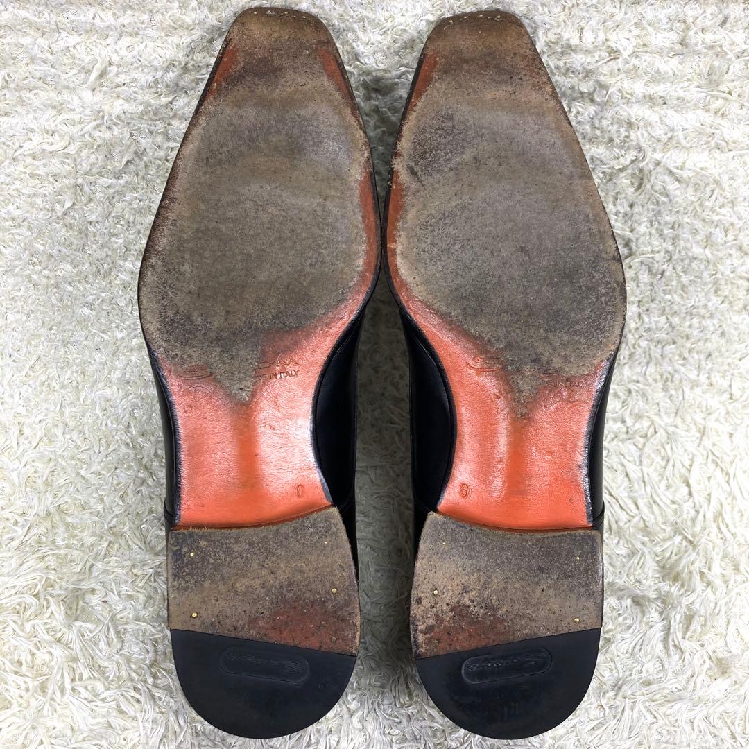 『美品』Santoni ダブルモンクストラップ ストレートチップ メダリオン　黒