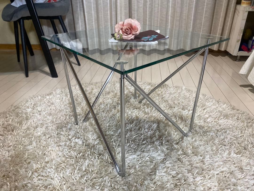 フランフラン ガラス天板 ローテーブル / サイドテーブル 正方形