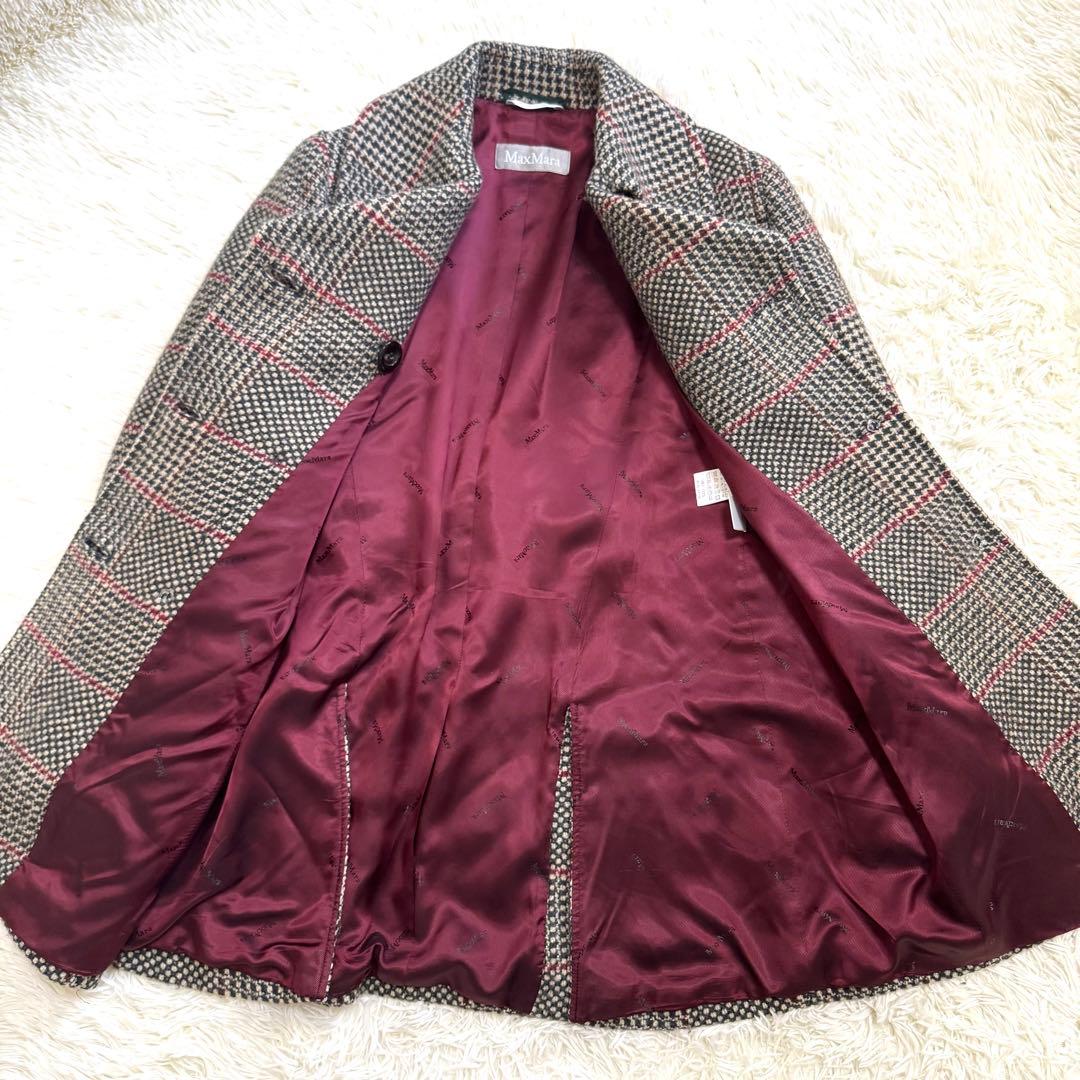 【美品】マックスマーラ ウールコート ビッグカラー ダブル 銀タグ 　ツイード