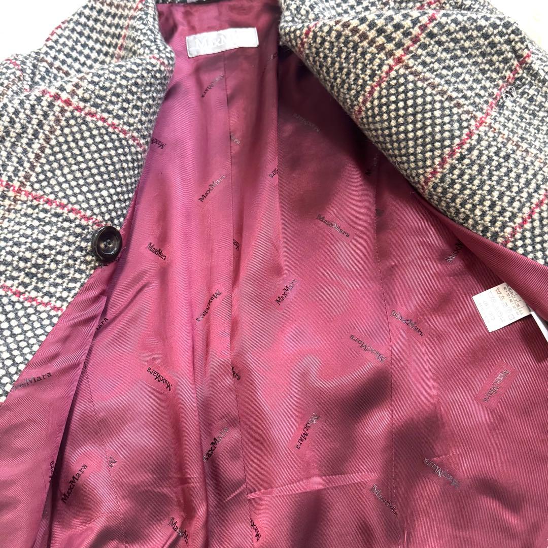 【美品】マックスマーラ ウールコート ビッグカラー ダブル 銀タグ 　ツイード