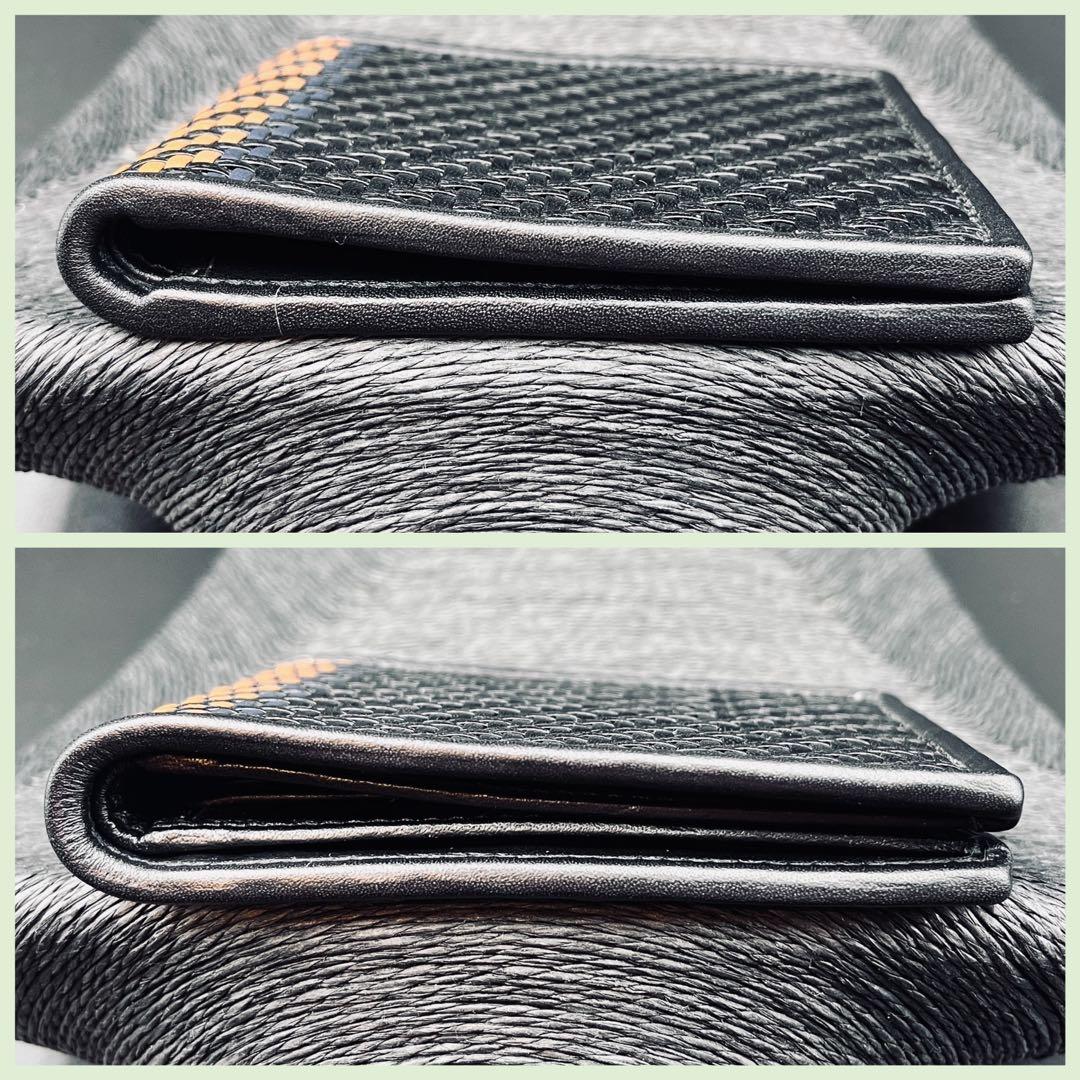 エルメネジルド・ゼニア 二つ折り財布 編み込み ブラック バイカラー カード