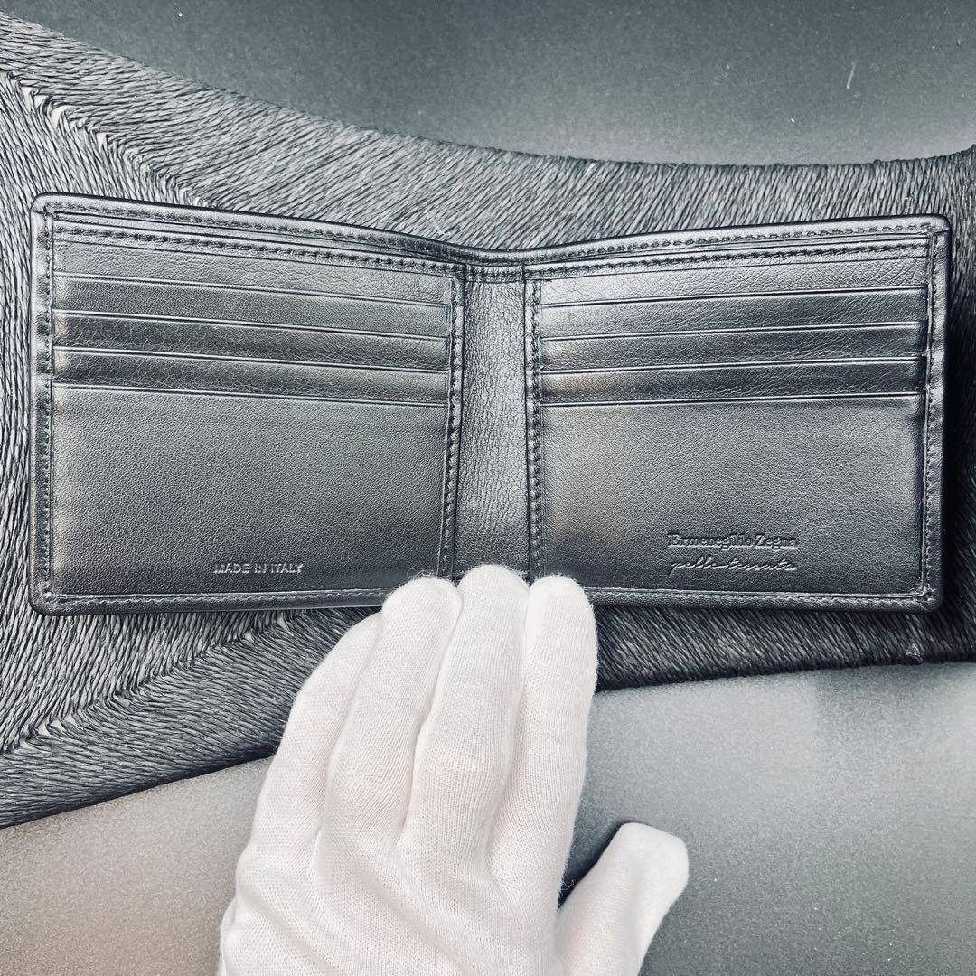 エルメネジルド・ゼニア 二つ折り財布 編み込み ブラック バイカラー カード