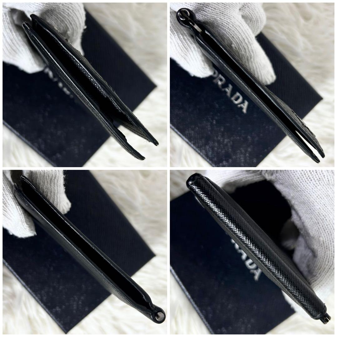 極美✨付属完備✨PRADA 二つ折り マネークリップ サフィアーノレザー 黒