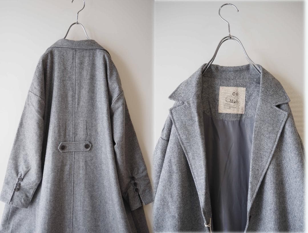 新品値引　08Mab薄グレー*ツイードチェスターコート　ロング 1044