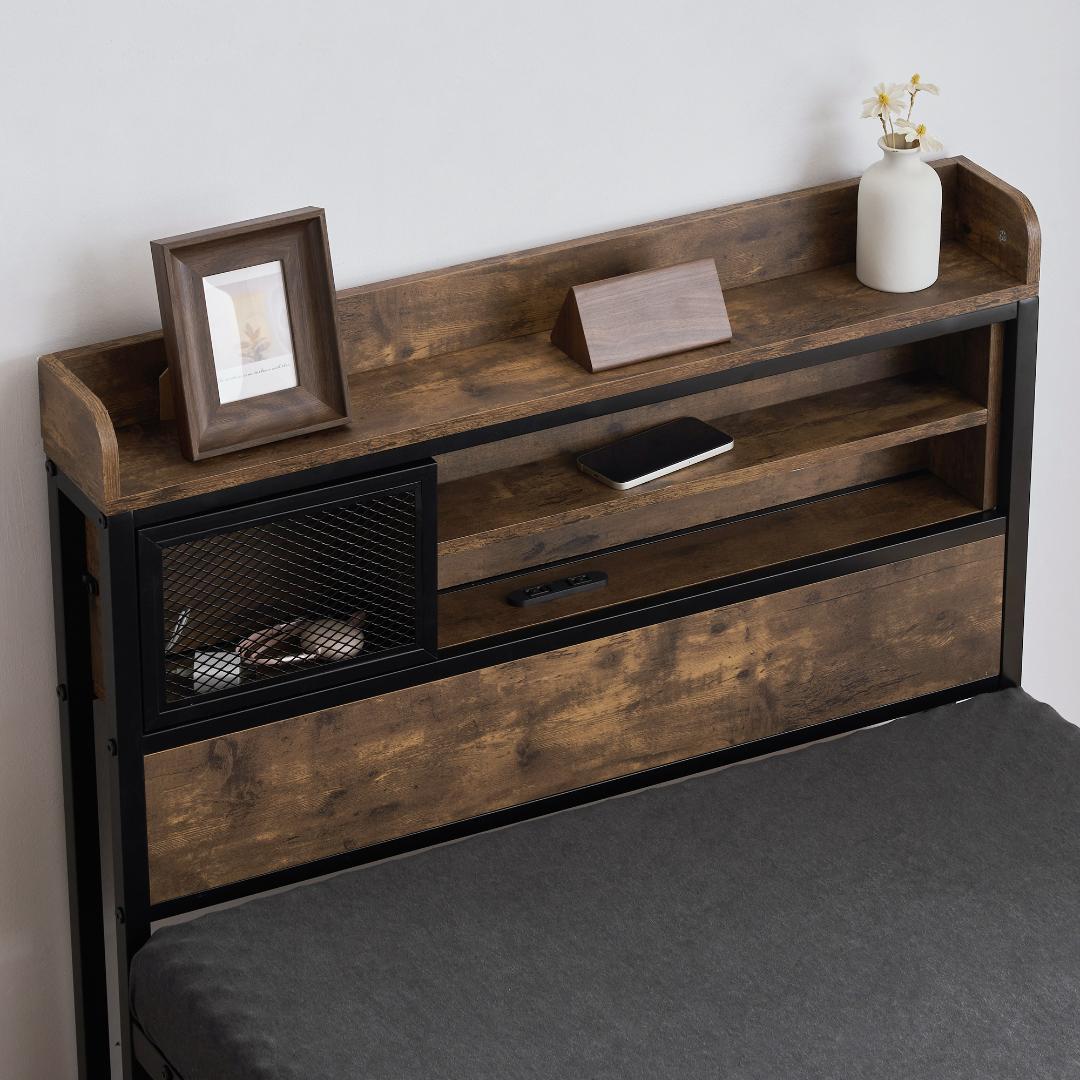 S ベッドフレーム シングル シングルベッド パイプベッド コンセント付き