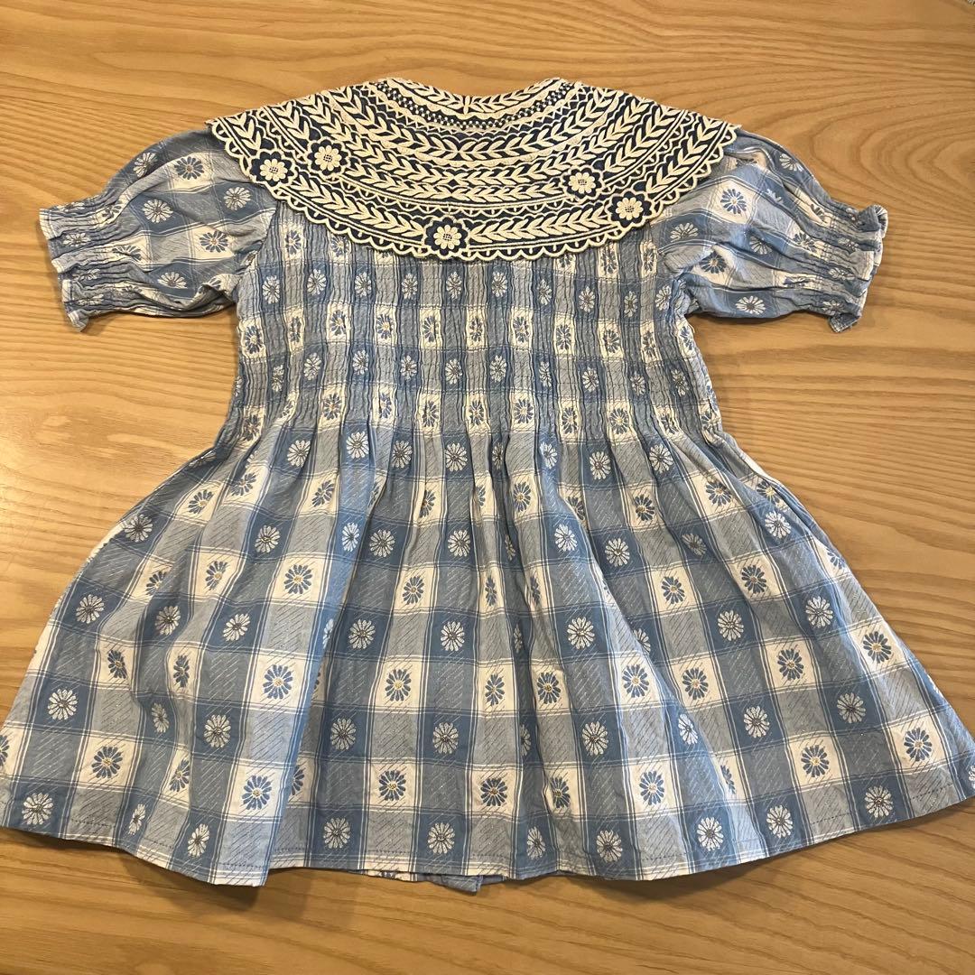 Bonjour bonjour diary ワンピース 4Y 水色　花柄