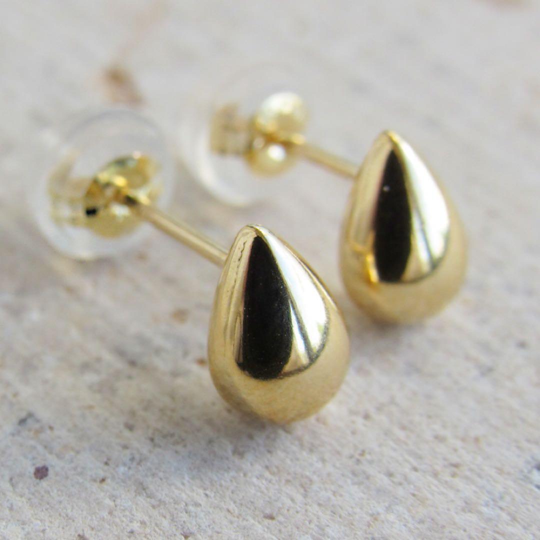 18K ドロップピアス K18 18金 刻印 スタッド 日本製 しずく Ｍ