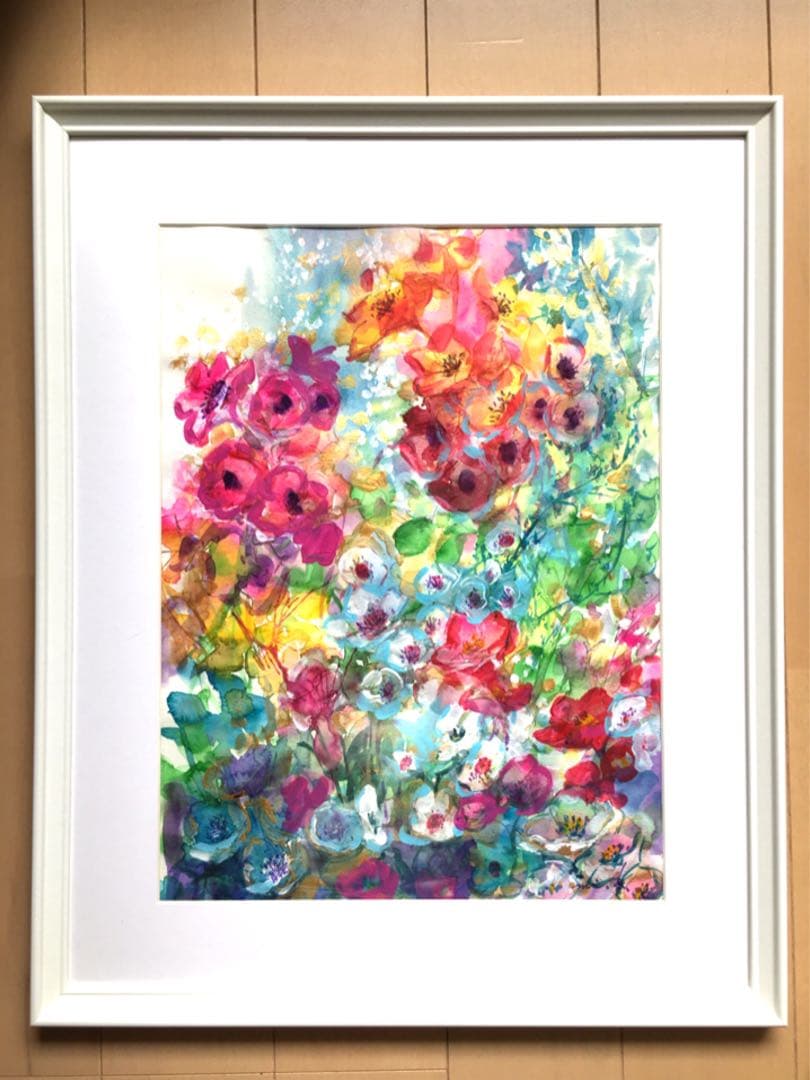 処分SALE！　春花のメロディー　水彩画　大きな絵