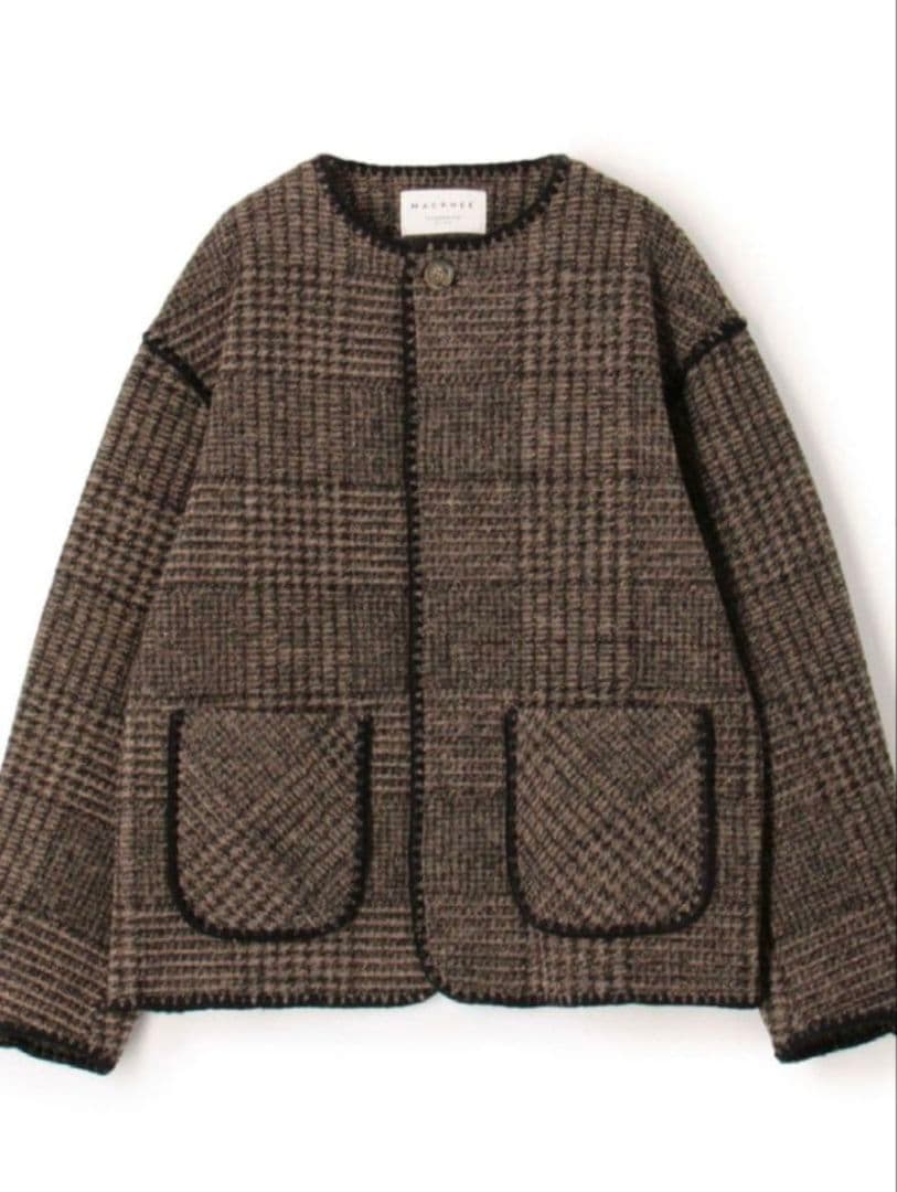 【新品】MACPHEE 　チェックスパークノーカラージャケット