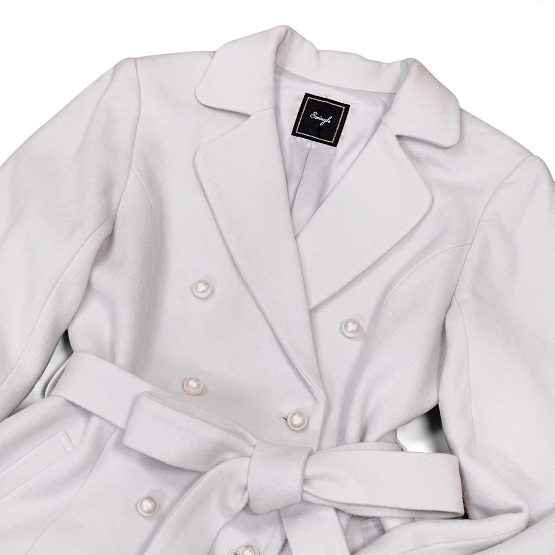 【極美品】SWINGLE パールボタンダブルチェスターロングウールコート M