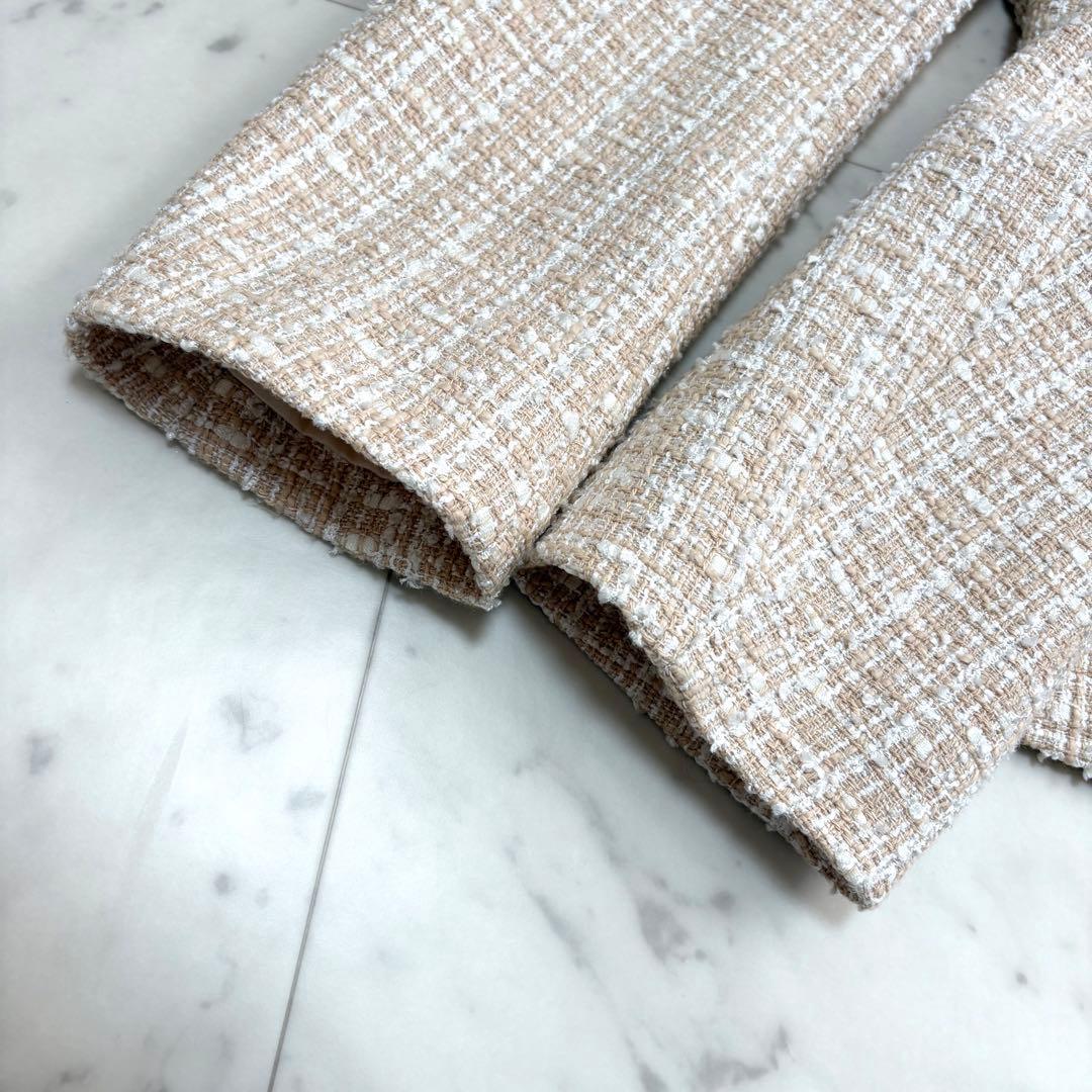 美品 デミルクスビームス ツイードペプラムジャケット40 L ベージュ ラメ