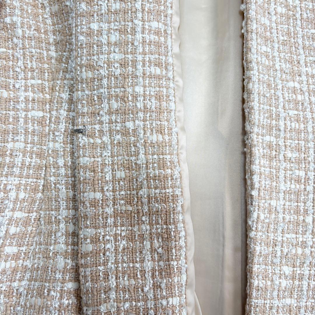 美品 デミルクスビームス ツイードペプラムジャケット40 L ベージュ ラメ