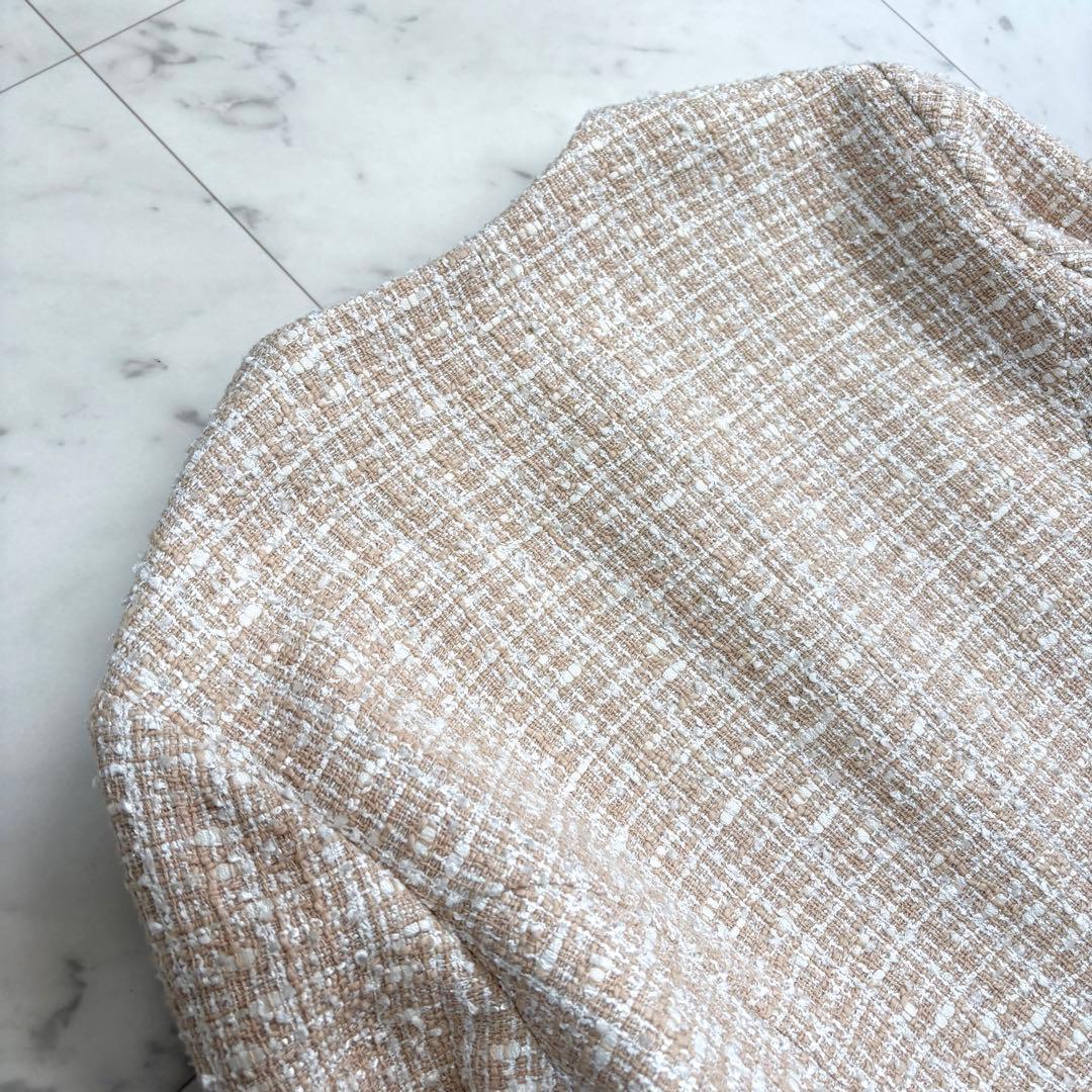 美品 デミルクスビームス ツイードペプラムジャケット40 L ベージュ ラメ