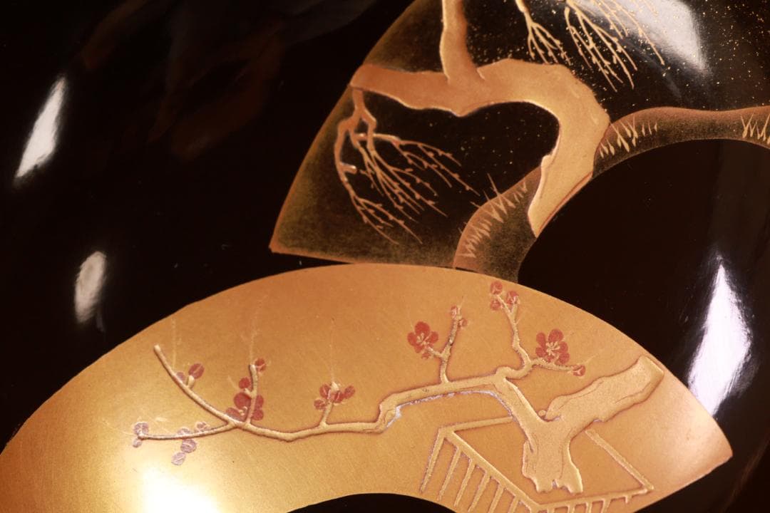 時代輪島塗　扇面絵違金蒔絵　吸物椀　５客　木製　図替　絵違 BJ055