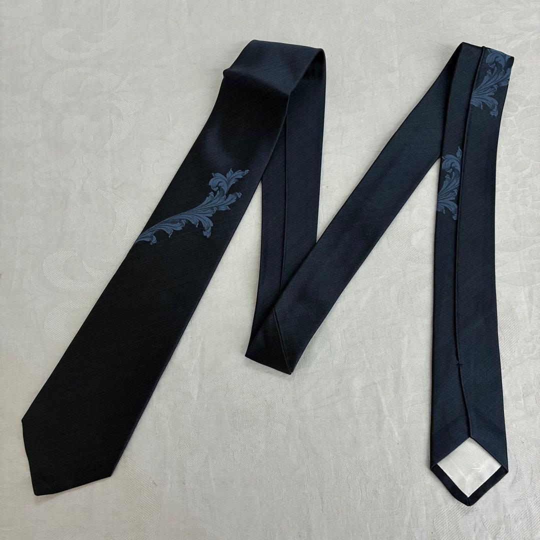 極美品【Dominique France】ネクタイ ネイビー リーフ柄 刺繍