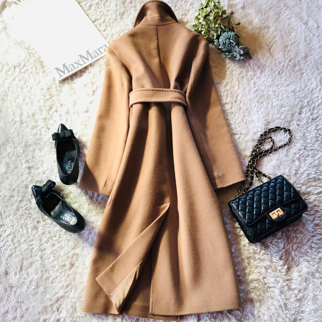 現行✨着用1回 マックスマーラ ベルテッドコート カシミヤ100% キャメル S