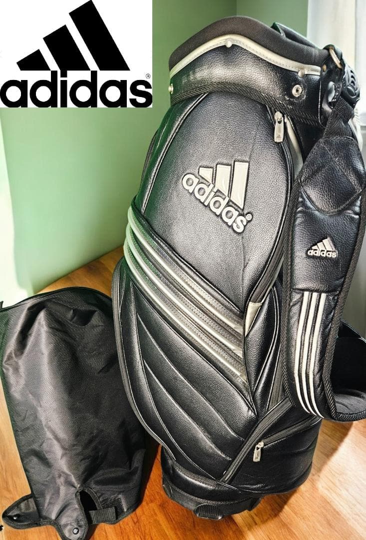 送料無料/美品　adidas ブラック キャディバッグ ストライプデザイン