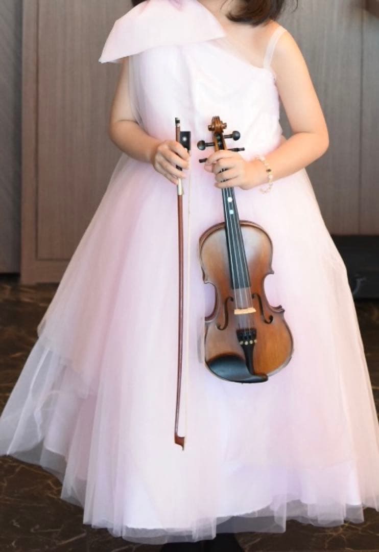 130cm チュール ピンク　リボン　ロングドレス発表会 結婚式 写真撮影